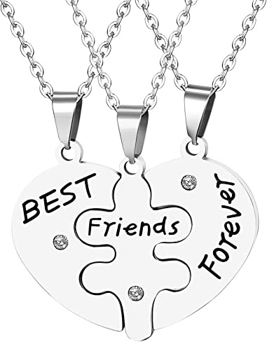 OIDEA Personalisiert Herz Puzzle BFF Freundschaftskette 2/3/4/5 Edelstahl Kette für Freunde Familien Mädchen Jungen Partner Paare, Gold/Schwarz/Silber