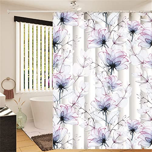 Fiore bianco blu Tenda Doccia W180cm x L240cm Tenda per Doccia Antimuffa, Tenda da Esterno Impermeabile Tessuto, 3D Tenda con Ganci per Dormitorio Famiglia Appartamento Hotel Doccia ​Bagno Decor