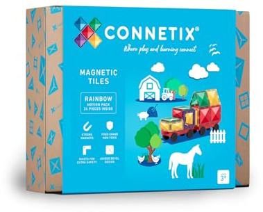 CONNETIX Magnetic Tiles Rainbow Motion Pack, 24 Pieces