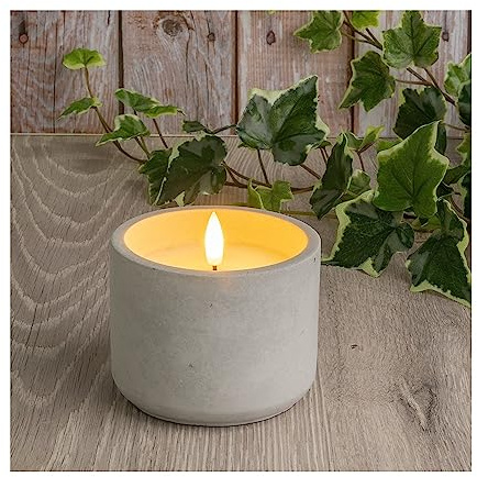 Ideen mit Herz Vela LED de cera real, en recipiente decorativo de hormigón, funciona con pilas, función de temporizador: 6 horas encendidas, 18 horas apagadas, (redonda)