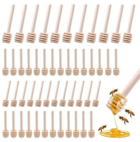 50 Stück Honiglöffel Holz Set, Mini Holz Holzlöffel Honig Marmelade Honig Kleine Honeysticks 8 cm zum Hochzeit Geburtstag Babydusche Weihnachten Party Sammeln Rührstab Stick