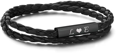 Personalisierte Partnerarmbänder mit Gravur - Lederarmband Herren Damen Pärchen Armband mit Namen Partner Armbänder Magnet mit HERZ Weihnachten Jubiläum Geburtstag Valentinstag (Schwarz - 1 Armbänder)