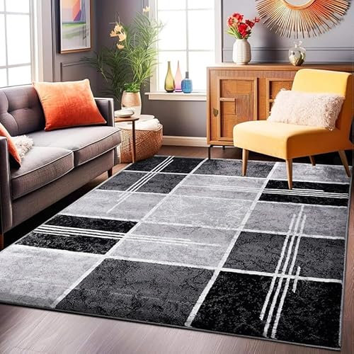 Fit Even Box Rug – Large Washable Non-slip Carpet for living Room, Bedroom, Lounge Dining, Kitchen Thick Soft Indoor Floor Rugs (Black, 120x170 cm)