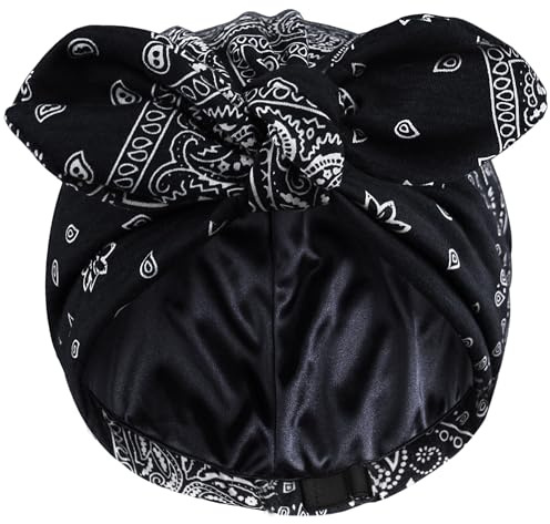 Ababalaya Satin Lined Beanies for Women Chemo Headwear Silky Lined Cotton Sleeping Cap (1, Black)