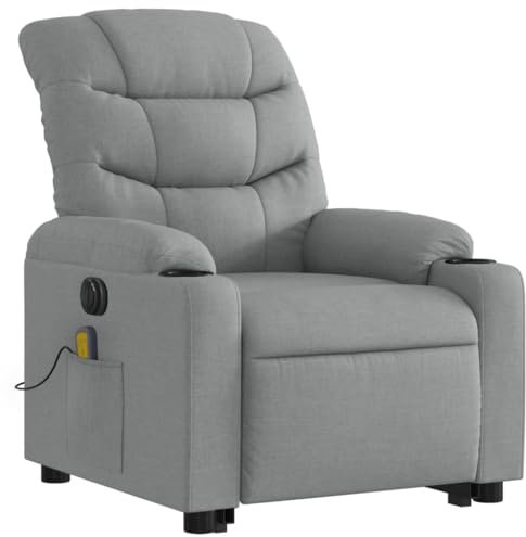 vidaXL Massagesessel, Sessel mit Aufstehhilfe Elektrisch, Relaxsessel mit Liegefunktion Vibrationsfunktion, Fernsehsessel Liegesessel Aufstehsessel, Hellgrau Stoff