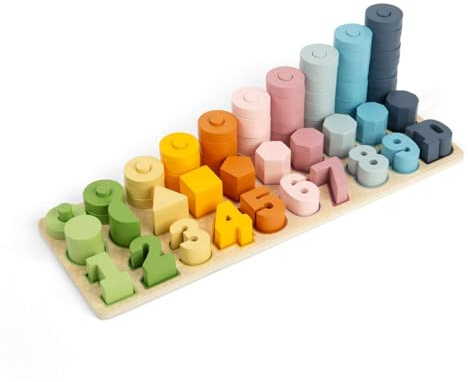 Bigjigs Toys 1-10 Wooden Counting Board - 78 Piece All-In-One Number Sorter, Shape Matcher & Stacking Toy, Numbers & Maths Games, Early Learning Resources For Children, 2+ Years