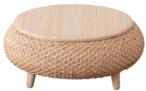 QTQHOME Low Coffee Table,Handmade Round Rattan Side Table Tea Table With Storage Log Vintage Style Furniture Perfect For Living Room Balcony Windowsill Japanese Restaurant Cafe Picnic(60*25CM, Log A)