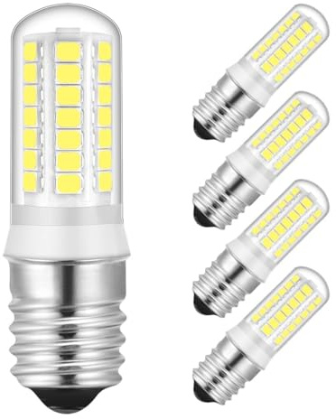 E17 LED Bulb, Dimmable 6000K Cool White, 5W (60W Halogen Replacement),450LM,Flicker-Free LED Corn Bulbs for Microwave, Fit for Whirlpool Maytag GE Kenmore LG Microwave, E17 Intermediate Base, 5-Pack