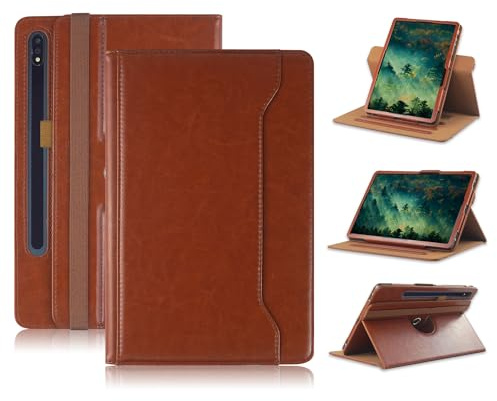 TOPCASE 360° rotationsfodral kompatibelt med Samsung Galaxy Tab S9 Plus/S9 FE Plus/S8 Plus/S7 FE 5G/S7 Plus 12,5 tum skyddskåpa med handrem och automatisk väckning/sömn, brun