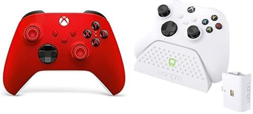 Xbox Bluetooth Manette rouge sans Fil - Pulse Red Series X, Series S, One, Windows 10 & 11, Android et iOS+Venom Station de chargement avec batterie rechargeable