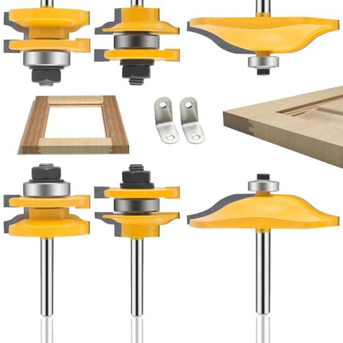 MAYLINE Router Bit Set Raised Panel Tool 1/4 Inch Shank Wood Milling Cutter Router Bits Sets, Woodworking Tongue Groove Rail Stile Cabinet CNC Cutting Tool for Doors, Tables(Y-4MB)