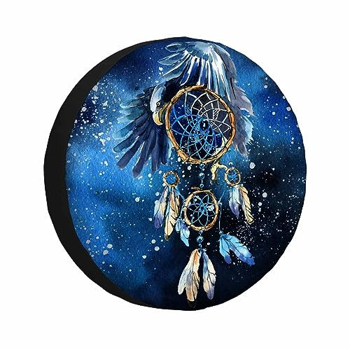 Auto Reifen Taschen Traumfänger Mit Adler Aquarell Feder Magie Mystisch Heilig Reifenschutzhülle Universal Radabdeckung Personalisierte Autoreifen Für Auto Caravan Fahrzeuge 15 inch