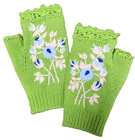 Yjcnelcr Bequeme Weiche Warme Winter Strickhandschuhe Mit Stickerei Warme Handschuhe Bunt Blau/hellgrasgrün