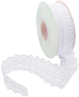 Vordpe Spitzenband, Borten und Bänder zum Nähen, Vintage Spitzenband Breit 3cm, Schleifenband Hochzeit Spitze-Borten für DIY Hochzeit Tischdeko Basteln Geschenkband (23m/Rolle, Weiß)