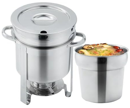 SUPER FOREST 7.4QT Soup Chafer, Stainless Steel Round Soup Warmer with Pot Lid & Fuel Holder, Commercial Soup Pot Chafing Dish with Electric Heating Plate, for Catering, Parties, Banquets, Events