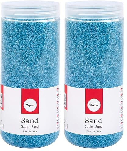 Rayher 39339356 Sand feine Körnung 0,1-0,5 mm, zum Dekorieren von Gläsern, Schalen, Vasen etc, Sandfarben, hellblau, 475ml (Packung mit 2)