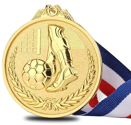 Zomepeyoll Medalla de fútbol para niños, medalla de bronce dorado y plateado con cinta de nailon tricolor, medallas de metal para niños, regalos de fiesta de fútbol (dorado)