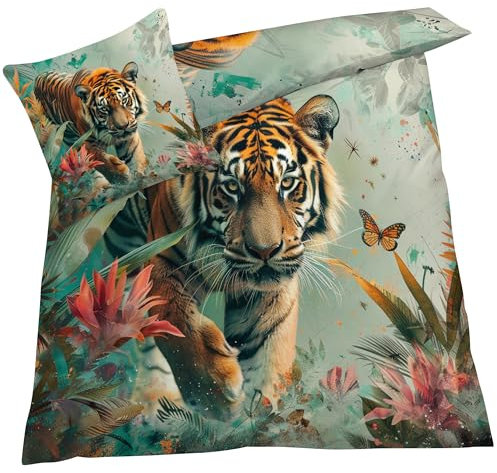 YELDAN Bettwäsche 140x200 Tiger, 3D Tiere Bettbezug, Bettwäsche-Sets 2 teilig, Weich & Bügelfrei Mikrofaser Wendebettwäsche und 1 Kissenbezug 80x80 mit Umschlag
