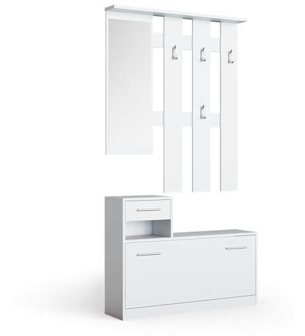 Vicco Garderobe Billy, Weiß, 100 x 111.6 cm | zur Wandmontage geeignet für platzsparende Aufbewahrung
