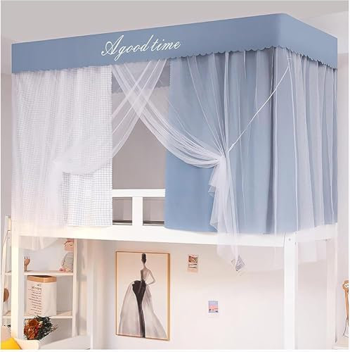 Sichtschutz Bettrahmen mit 4 Eckpfosten, Betthimmel, Rahmen für Etagenbett, Doppelbett, Etagenbett, Zelt, Baldachin, Etagenbett-Vorhänge (Farbe: Rosa, Größe: Oberes Etagenbett, Farbe: Hellblau)