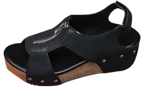 Luckywaqng sandaler dam med klack öppna tår espadrill platåsandaler kil utomhus platå kilklack remsandaler vintage halkskydd skor casual plattform sandaler kilsandaler, Schwarz3, 43 EU