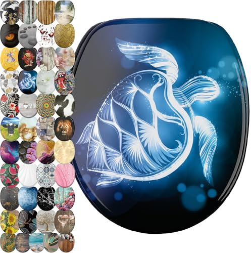 Sanilo WC Sitz mit Absenkautomatik, viele neue Toilettendeckel zur Auswahl, hochwertige Oberfläche, einfache Montage, stabile Scharniere (Glow Turtle)