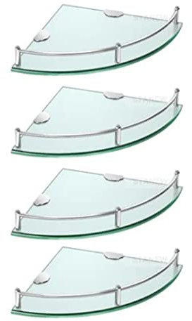 4pcs étagère D'angle en Verre étagères en Verre pour Salle de Bain, étagère en Verre Murale en Verre Trempé étagère de Douche D'angle avec Rail en Aluminium