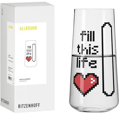 RITZENHOFF 8151002 Wasserglas 600 ml, Serie Gamers, Allroundglas Nr. 2 mit lustigem Vibe-Spruch fill this live, bunt