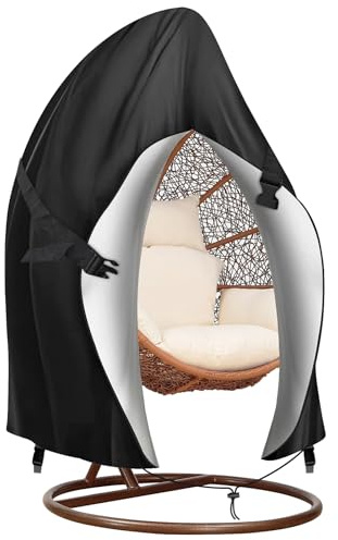 Emwel 230x200cm Double Egg Chair Cover Waterproof, 2 Seat Heavy Duty Egg Swing Chair Cover,Patio Hanging Egg Chair Covers,Cover with Zipper Strap,Windproof Durable Garden Furniture Protector