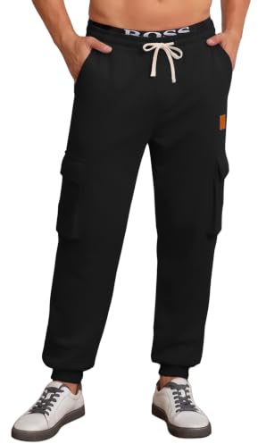 Tolaler Pantalon Jogging Homme Cargo Sport Travail Taille Élastique Décontracté Poches Multiples Baggy Mode Pantalon de Survêtement Training Sport Workout Automne Hiver M-XXXL