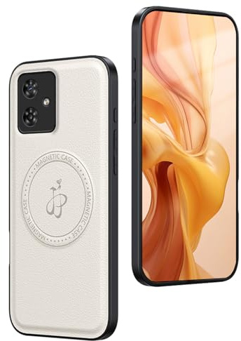 HAOYE Funda de Piel Premium para Motorola Moto G54 5G, Compatible con MagSafe, Carcasa - Anillo Magnético Fuerte Integrado & Diseño Antigolpes - Blanco