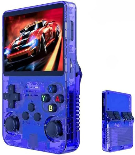 R36S Consola Retro Portatil, Pantalla IPS de 3.5 Pulgadas, Consola de Videojuegos Portátil con Sistema Linux de Código Abierto, Tarjeta TF de 128GB, 40 000 Juegos Clásicos(Dark Blue,No Memory Card)