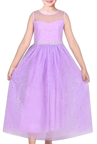 Sunny Fashion Vestito Bambina Lilla Luccichio Tulle Puro Maglia Cintura Compleanno Concorrenza Festa Vacanza 8 Anni