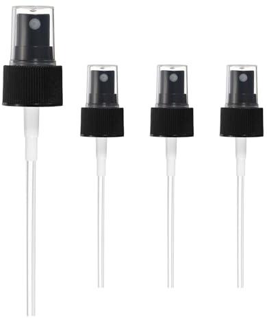 YELARXI Fine Mist Spray Top, Spray Bottle Top Nozzle Sprayer Reusable Replacement for 24 Caliber Bottles Pump - Fitting For(Essential Oil Bottles/Perfumes/Cleaning Solution) 4 Pcs & Black