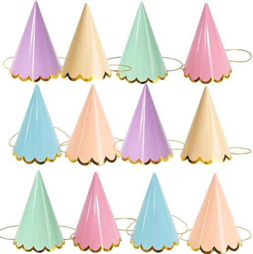 Tniytru 12 Pack Pastel Party Hats | Small Cone Birthday Hats, Teddy Bears & Animals | pastel coloured Party Hats for Birthdays, Weddings & Themed Events