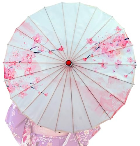 CNAFGBGG Japanese Umbrella Cherry Peach Blossom Classical Oiled Paper Umbrella for Women Chinese Art Silk Traditional Asian Bamboo Parasol for Han Costumes, Taking Photo, 32 In..