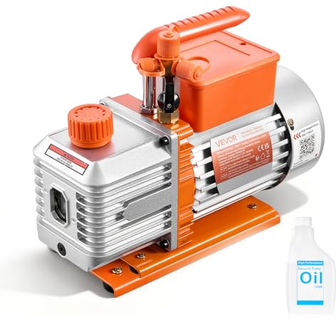 VEVOR Pompe à Vide 5 CFM 142 L/Min Pompe à Vide Climatisation à Palettes Rotatives 2 Étages Compatible R134a R22 R410a pour Entretien des Climatiseurs Automobiles Dégazage de Résine, Huile Incluse