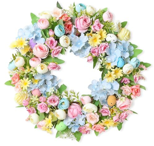 Spring Summer Wreath 45cm Artificial Flower Garland, Front Door Hanging Wreath for Wedding Festival Celebration, Home Wall Porch Patio Decor.