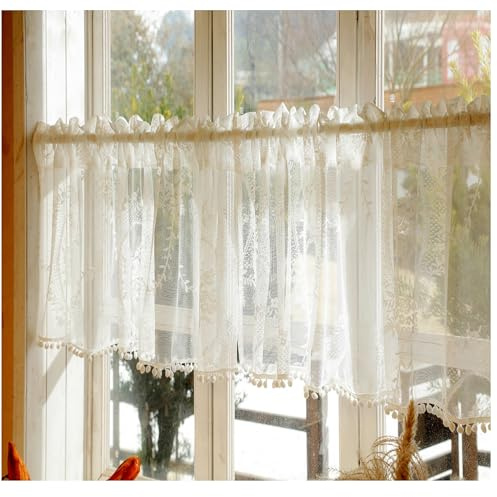 RunFar shop 2pcs Boho (H60 x B65 Scheibengardinen Bistrogardine Transparent Scheibengardine Kurzgardine Stangendurchzug Gardinetransparente küche kurz Gardinen Boho Vorhängefenstergardinen
