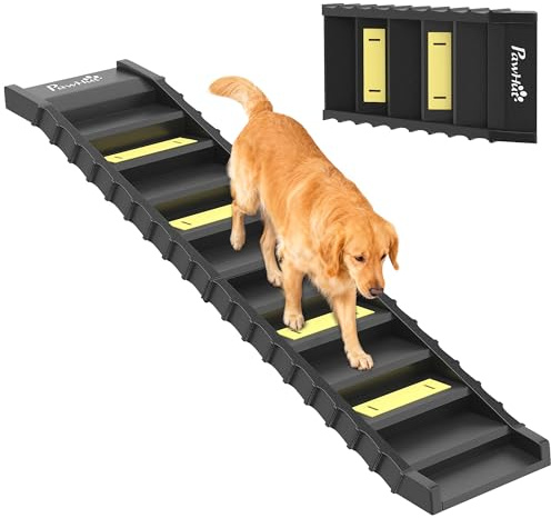 PawHut Rampa Pieghevole per Cani per Auto e Letti Alti, Scala per Cani Portatile a 10 Gradini con Strisce e Piedini Antiscivolo, Leggera, Supporta Fino a 68 kg, Nero