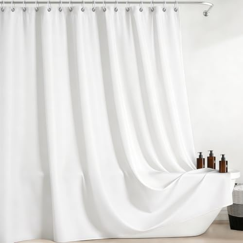 FAVORTALK Duschvorhang 240X200 Anti Schimmel & Waschbar Wasserabweisend Badewanne Vorhang aus Polyester Extra Groß Shower Curtain Mit Gewicht und 16 Duschvorhang Haken Weiß H200 x B240 cm (1er Pack)