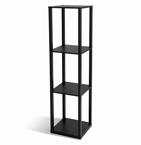 DIVCHI 4 Tier Shelving Unit – Slim Black Freestanding Storage Shelves for Home, Office & Bathroom, MDF Wood Tall Shelving Unit, Storage Utility Storage Free Standing Shelf Organiser (Black)