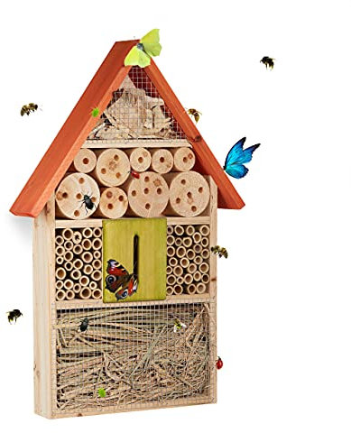 Relaxdays Insektenhotel für Schmetterlinge, Käfer, Bienenhaus zum Aufhängen, Balkon, HxBxT: 47 x 31 x 7 cm, bunt