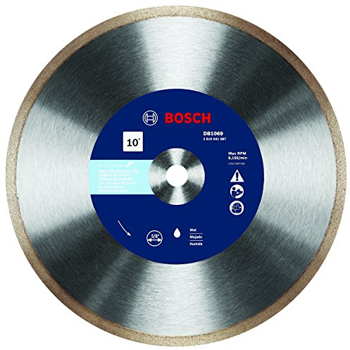 BOSCH DB1069 10 In. Rapido Premium Continuous Rim Diamond Blade with 5/8 In. Arbor for Wet Cutting Applications in Glass Tile, Ceramic Tile