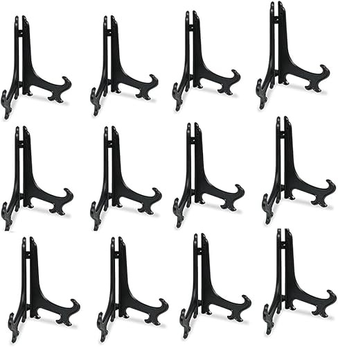 Tincogo 7 Black 12pcs/set Plastic Easels Plate Display Stands Picture Frame Holder