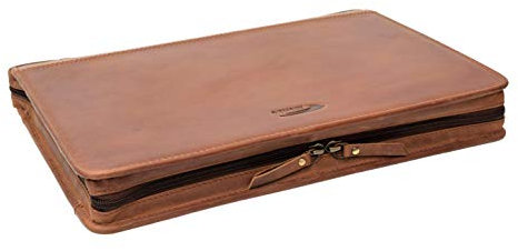 Menzo Schreibmappe aus echten Leder, Konferenzmappe, A4 Dokumentenmappe (delabraun)