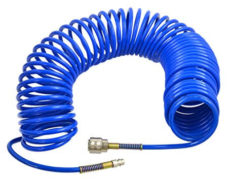 BSD Druckluft Spiralschlauch - PU Polyutethan Druckluftschlauch, Kompressrschlauch, Luftschlauch mit Schnellkupplung - 15m - innerer/äußerer Durchmesser: 5/8mm
