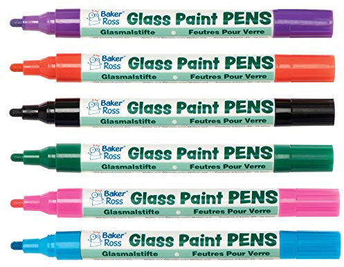 Baker Ross AT487 Glass Paint Pens - Pack of 6, Broad Tipped, Oil Based Acrylic Markers for Kids Arts and Crafts Glass and Acrylic Painting Activities, Muted, Pink
