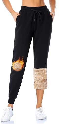 MOVE BEYOND Gefütterte Jogginghose Damen Warm Thermo Fleecehose Winter Verdickte Kuschelhose mit 2 Taschen Sherpa-Innenfutter Kordelzug Sweathose