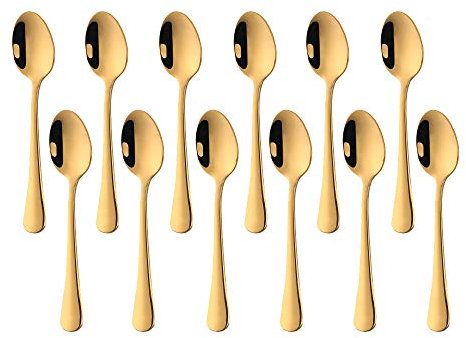 SUNSENGEUR Coffee Spoons Set of 12, Mini Coffee Spoons, Stainless Steel Espresso Spoons, Small Spoons for Dessert, Tea, Appetizer, 4.4 inch-Oxford-Gold